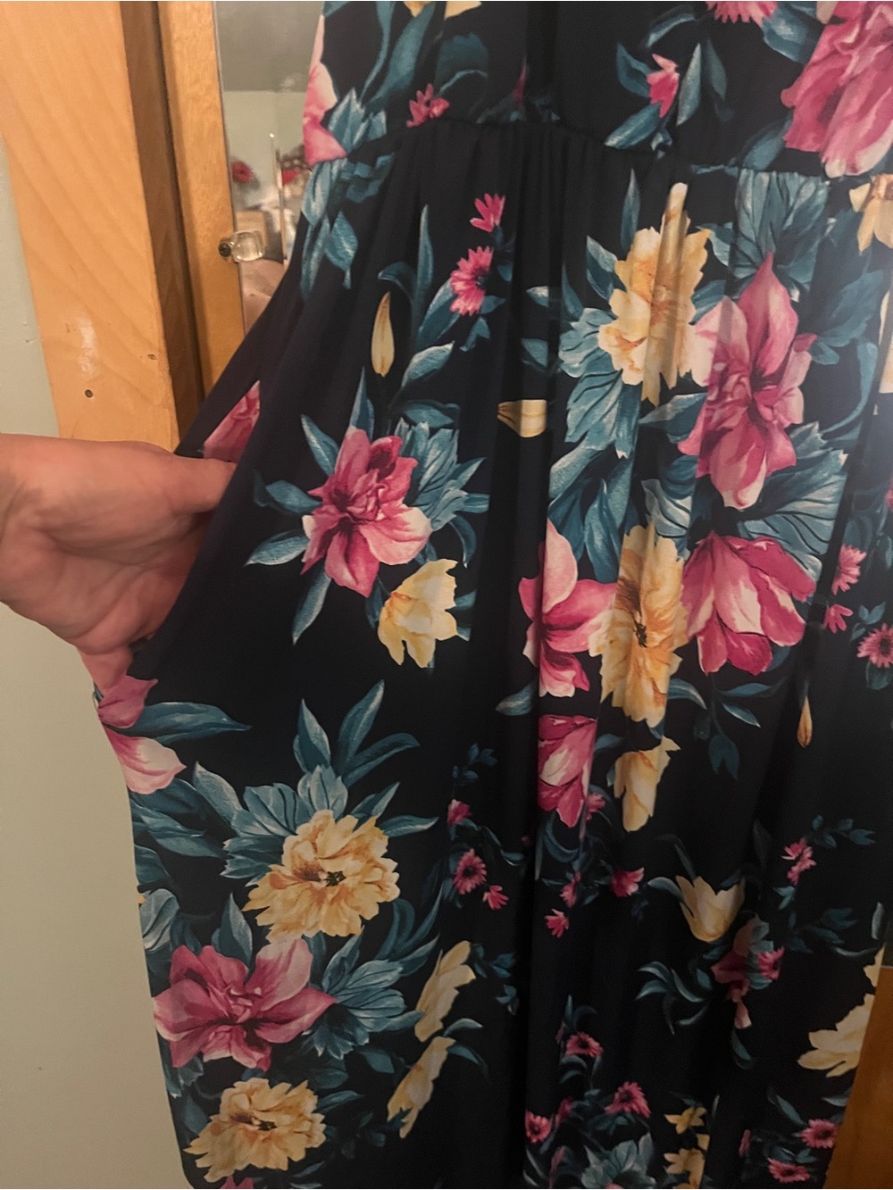 Emerald Black Maxi Dress with Pink, Yellow & Teal Floral Print